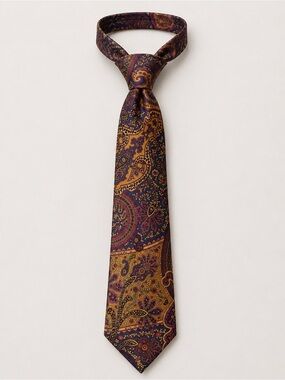 100% Silk Henry Grethel Paisley Tie in Burgundy and Gold Tones